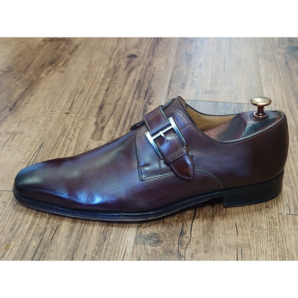 Magnanni Men’s Monk Strap 9.5M Cordovan Brown Burnished Leather Dress Shoes - Picture 3 of 11